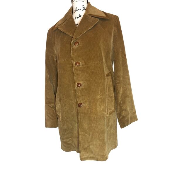 Vintage Lakeland Button Front Tan Corduroy Fully Lined Men Jacket Coat USA Sz 40 - Picture 1 of 9